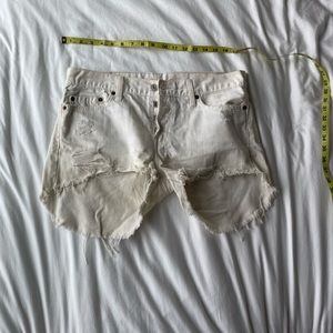 501 Jean Shorts: White, High-Low Cut-Off, Buttonup